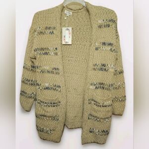 NWT Velzera Open Cardigan Sweater 100% Acrylic Faux Wool Camel Womens 1XL 2XL